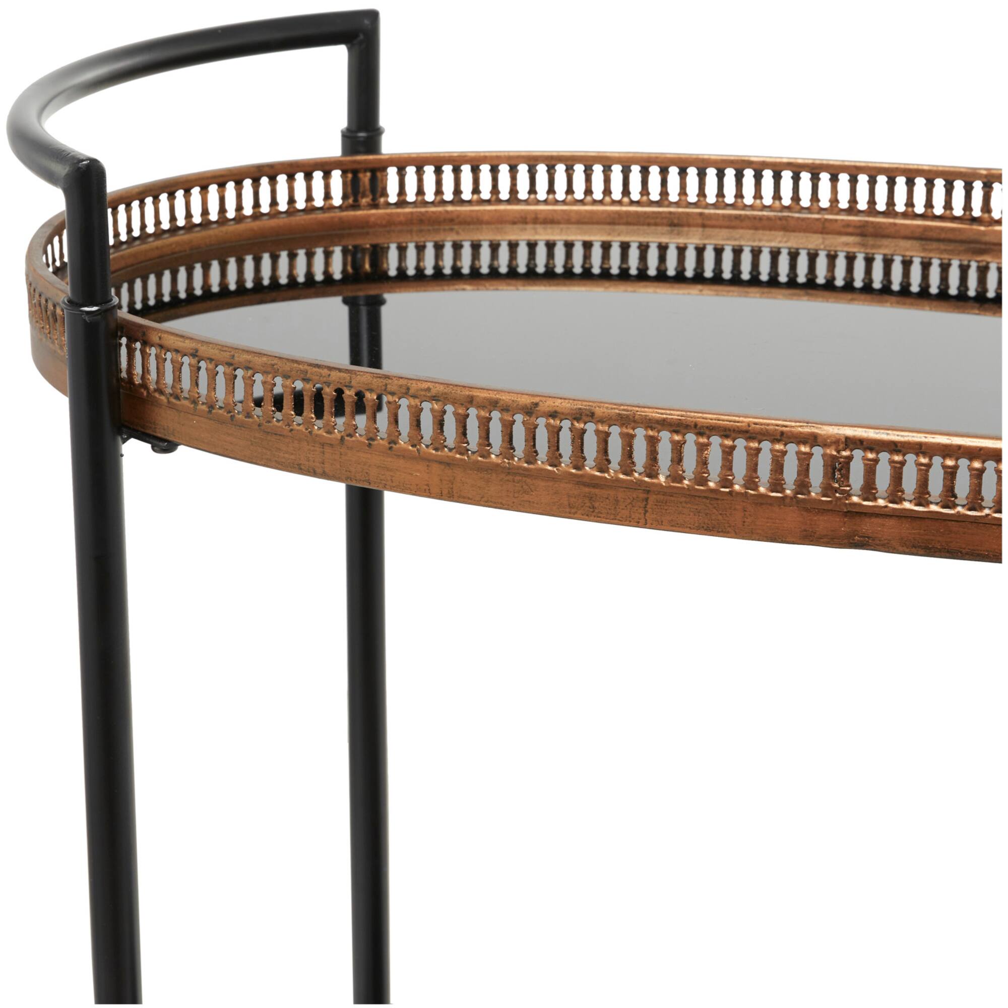 Brass Metal Rolling 2 Mirrored Shelves Bar Cart with Handle 30" x 16" x 34"